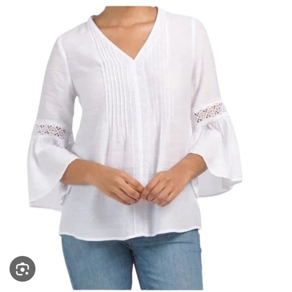 Counterparts White Lace Accent Blouse - Picture 1 of 10